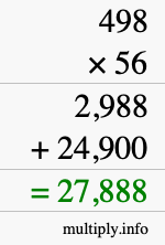 How to calculate 498 times 56 using long multiplication