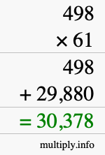 How to calculate 498 times 61 using long multiplication