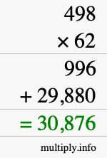 How to calculate 498 times 62 using long multiplication