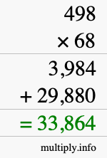 How to calculate 498 times 68 using long multiplication