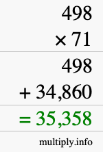 How to calculate 498 times 71 using long multiplication