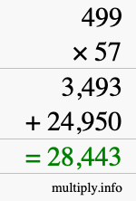 How to calculate 499 times 57 using long multiplication