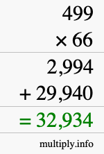 How to calculate 499 times 66 using long multiplication
