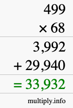 How to calculate 499 times 68 using long multiplication