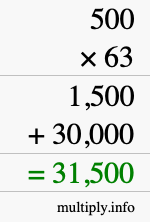 How to calculate 500 times 63 using long multiplication How to calculate 500 times 63 using long multiplication