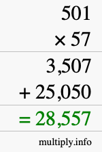 How to calculate 501 times 57 using long multiplication How to calculate 501 times 57 using long multiplication