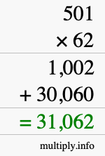 How to calculate 501 times 62 using long multiplication