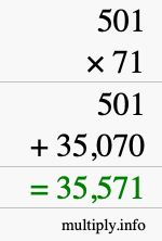 How to calculate 501 times 71 using long multiplication