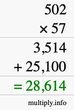 How to calculate 502 times 57 using long multiplication How to calculate 502 times 57 using long multiplication