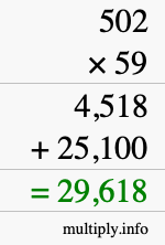 How to calculate 502 times 59 using long multiplication