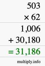 How to calculate 503 times 62 using long multiplication