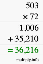 How to calculate 503 times 72 using long multiplication