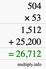How to calculate 504 times 53 using long multiplication