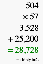 How to calculate 504 times 57 using long multiplication