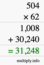 How to calculate 504 times 62 using long multiplication