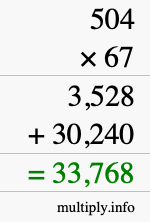 How to calculate 504 times 67 using long multiplication