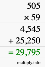 How to calculate 505 times 59 using long multiplication