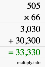 How to calculate 505 times 66 using long multiplication