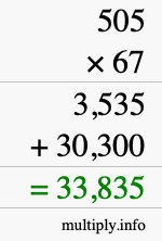 How to calculate 505 times 67 using long multiplication