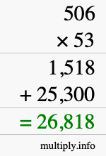How to calculate 506 times 53 using long multiplication