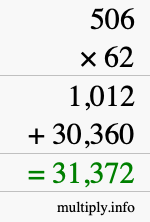 How to calculate 506 times 62 using long multiplication
