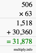 How to calculate 506 times 63 using long multiplication