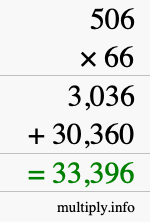 How to calculate 506 times 66 using long multiplication