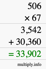 How to calculate 506 times 67 using long multiplication