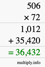 How to calculate 506 times 72 using long multiplication