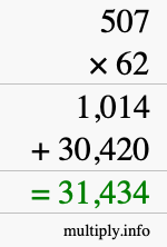 How to calculate 507 times 62 using long multiplication