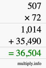 How to calculate 507 times 72 using long multiplication