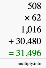 How to calculate 508 times 62 using long multiplication