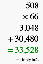 How to calculate 508 times 66 using long multiplication