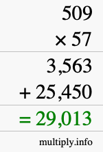 How to calculate 509 times 57 using long multiplication