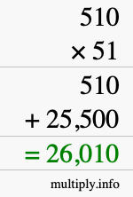 How to calculate 510 times 51 using long multiplication