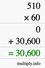 How to calculate 510 times 60 using long multiplication