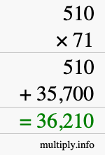 How to calculate 510 times 71 using long multiplication