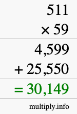 How to calculate 511 times 59 using long multiplication