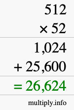 How to calculate 512 times 52 using long multiplication