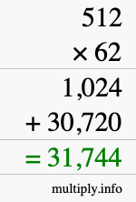 How to calculate 512 times 62 using long multiplication