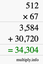 How to calculate 512 times 67 using long multiplication