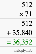 How to calculate 512 times 71 using long multiplication