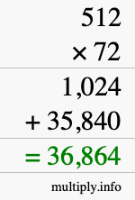How to calculate 512 times 72 using long multiplication