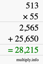 How to calculate 513 times 55 using long multiplication How to calculate 513 times 55 using long multiplication
