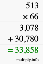 How to calculate 513 times 66 using long multiplication