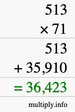 How to calculate 513 times 71 using long multiplication
