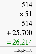 How to calculate 514 times 51 using long multiplication
