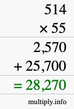 How to calculate 514 times 55 using long multiplication How to calculate 514 times 55 using long multiplication