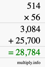 How to calculate 514 times 56 using long multiplication