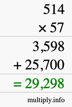 How to calculate 514 times 57 using long multiplication